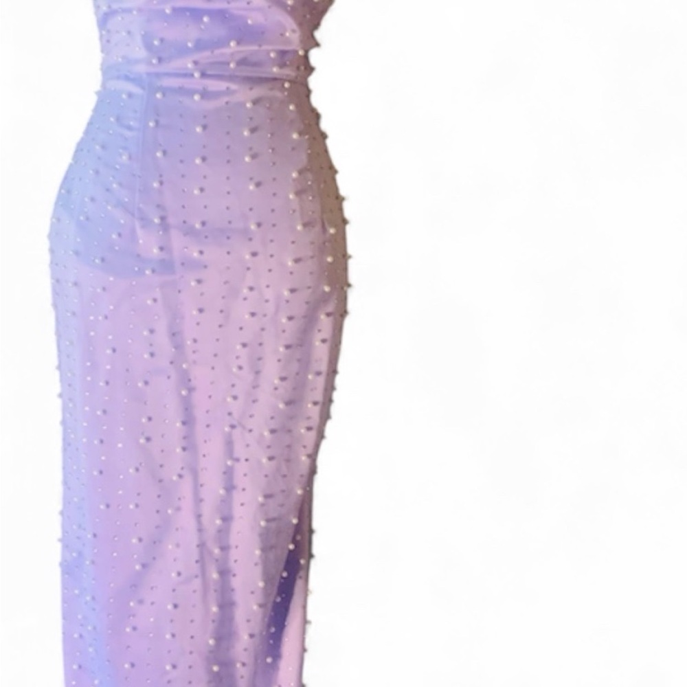 Violet size5/6 Strappy One Shoulder Pearl Rhinestone Embellished Gown Lilac NWT - Picture 5 of 12